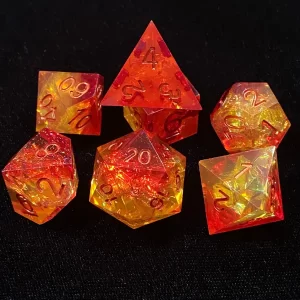 Red sharp edged resin dungeons and dragons dice set