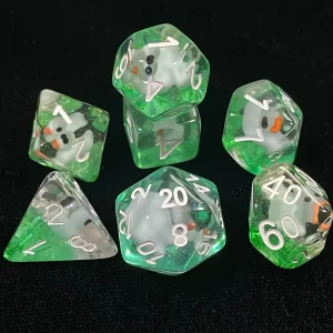 Blue and green duck infused dungeons and dragons dice set