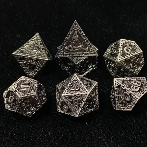 silver metal dungeons and dragons dice set