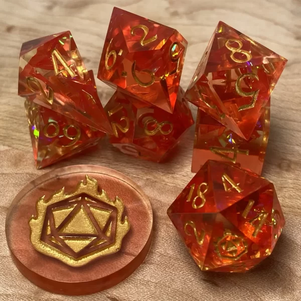 Dragon's Amber- Red Resin DnD Dice Set - Handmade