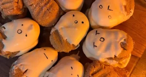 Nut Free Notter Butter Ghost Cookies on a board