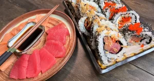 Sushi and sashimi on a plate